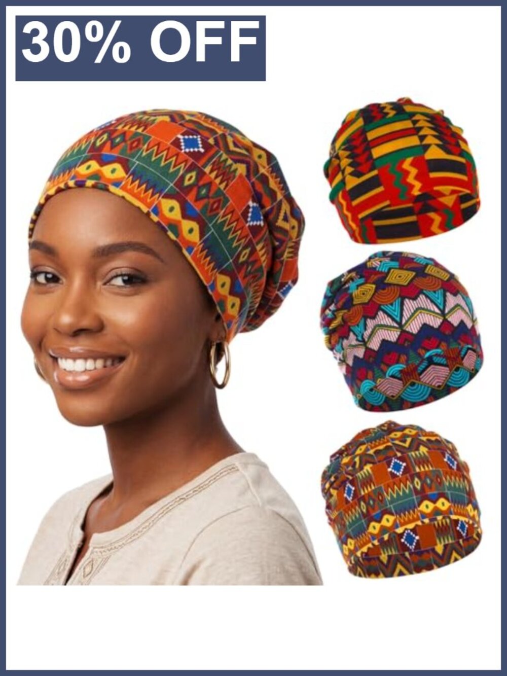 Multicolor Stretch Beanie Turban Headwrap Non Slip for Sleep or Daily Wear